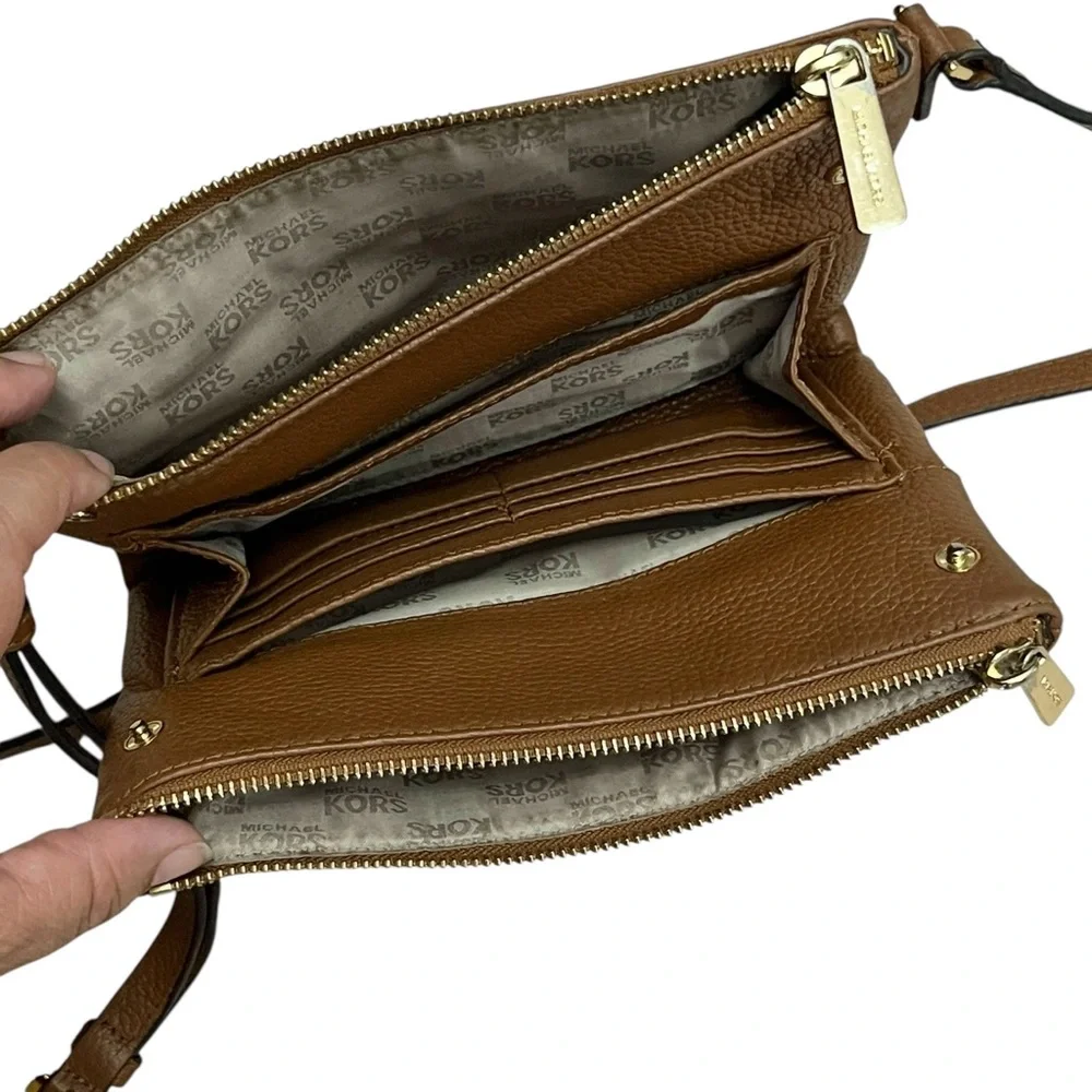 Michael Kors Brown Pebbled Leather Small Crossbody Bag